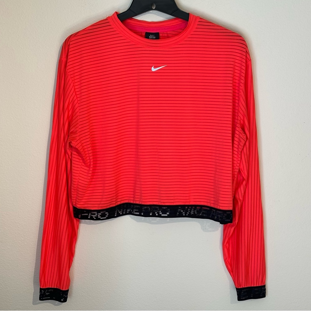 Nike Women's Striped Neon Orange Cropped Sweatshirt